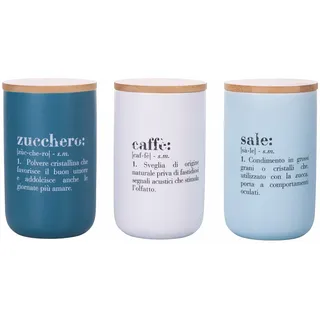 Villa d’Este Home Tivoli Victionary Shades 3er Set Bone China mit Bambusdeckel 750 ml, Petrolgrün + Himmelblau + Weiß, Misure: Ø 10 x h. 15 cm Capacità, 3