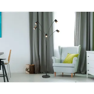 Große LED Bogenlampe Schwarz 5flammig, Spots schwenkbar - Stehlampe Wohnzimmer - Schwarz