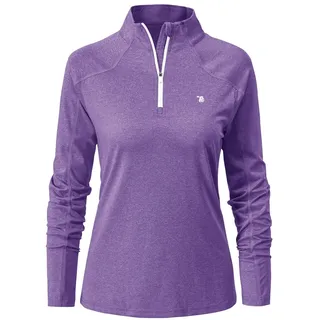 donhobo Damen Sport Shirt Langarm T-Shirt Schnelltrocknend Gym Yoga Fitness Training Laufshirt mit 1/4 Reißverschluss (Violett, M)