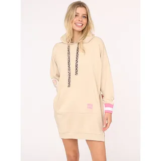 Zwillingsherz Sweatkleid »"Wild Free"« Kängurutasche mit Kapuze, Tasche, Leo-Detail und großer Stickerei hinten, beige