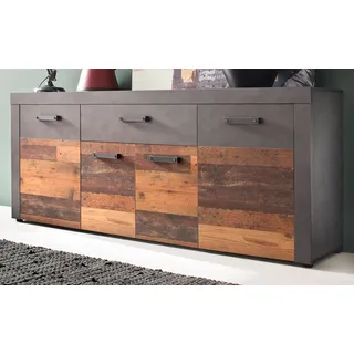 Sideboard "Indy" Used Wood Vintage mit grau Kommode 4-türig 180 cm - Grau, Naturbelassen