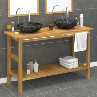 The Living Store Waschtisch mit Schwarzen Marmorbecken Massivholz Teak - Schwarz