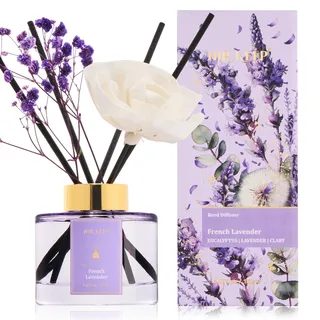 Airkeep Raumduft mit Duftstäbchen 150 ml, French Lavender Duft, Reed Diffuser mit Blumendekoration, Lufterfrischer für Badezimmer, Wohnzimmer, Schlafzimmer und Büro