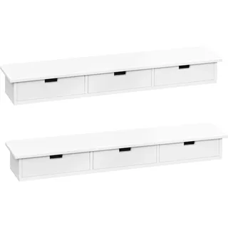 WOLTU Wandregal 2er Set, mit 3 Schubladen, Schweberegal, Hängeregal, Wandboard, bis 10 kg belastbar, Wanddeko für Küche Flur Wohnzimmer, 93,5x15x10 cm, Weiß, RG9519ws-2