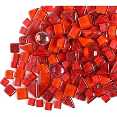 500 g unregelmäßige Kristall-Mosaikfliesen, kleine Partikelfarbe, Aufkleber, Kristallglas Fliesen, Kristallhandwerk für DIY handgefertigte dekorative Materialien (rote Serie)