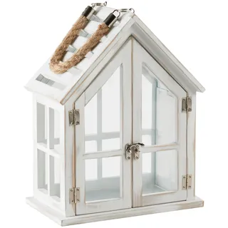 home&you - Laterne Homesi, Holzlaterne mit Glas-Scheiben,Hängend, Vintage, Tischdeko Home Dekoration, 33cm - Weiß