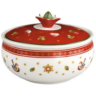 Villeroy & Boch - Toy's Delight Zuckerdose 13,5 cm Rot und Weiß, Mikrowellensicher, Weihnachtsgeschirr, Zuckerdose mit Deckel, Zucker Behälter, Aufbewahrung Xmas, Weihnachten, Premium Porzellan