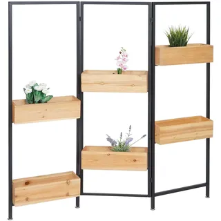 Raumteiler mit Pflanzkasten HWC-L32, Blumenkasten Raumtrenner, Holz-Stahl 116x118cm ~ Gestell schwar