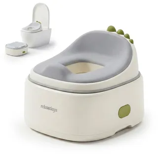 Relaxdays Töpfchen 4-in-1, Dino, Kindertoilette Deckel, HBT: 30x36,5x33,5 cm, WC-Trainer, Aufsatz & Hocker, Reise, blau