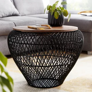 Couchtisch FineBuy Sofatisch Rund Metall Ø 60 cm Tisch Stauraum Wohnzimmertisch - Schwarz