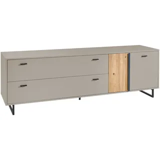 Hom`in Tv-Element , Grau, Eschefarben , Metall , 2 Schublade(n) Schubladen , 205x63.5x50 cm , Holzmöbel, Wohnwände Holz, Wohnwand Serien Holz