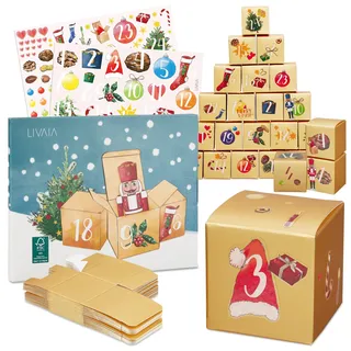 Adventskalender zum Befüllen: Adventskalender 2023-24x Geschenkbox Weihnachten klein und Sticker - Adventskalender Selber Basteln mit LIVAIA DIY Set