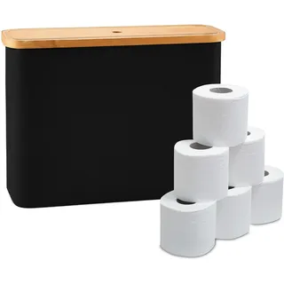 Relaxdays Toilettenpapier Aufbewahrung, 12 Rollen, HxBxT: 34,5 x 45 x 15 cm, Stoff, Bambus, Reserverollenhalter, schwarz