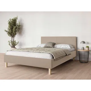 Andas Polsterbett ANDAS "Albybyn, Bettgestell mit Kopfteil und Lattenrost, in 2 Breiten", beige, B:165cm H:84cm L:205,5cm, 100% Polyester, Betten, Polsterbett, ohne Bettkasten und Matratze, in 2 Breiten- 140 und 160 cm