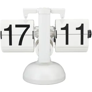 Flip Clock Stil Kamera Klein 24 Stunden Retro Haus für Mechanische Seiten Dreh Uhr - Ein Fuß Flip Uhr Groß Anzahl Schreibtisch Regaluhren - Weiß Metallisch Design.