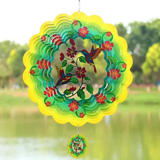 TFANUO Hummingbird Windspiel 3D für drinnen und draußen, Gartendekoration Basteln Ornamente Edelstahl Windspiel Geschenke 30,5 cm (Grün)