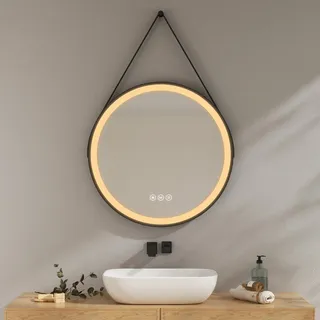 EMKE Badspiegel mit Beleuchtung 70cm wandspiegel rund mit 3 Lichtfarbe dimmbar, Antibeschlag, Speicherfunktion,Touch,3 Stunden automatische Abschaltung,energiesparend Spiegel rund