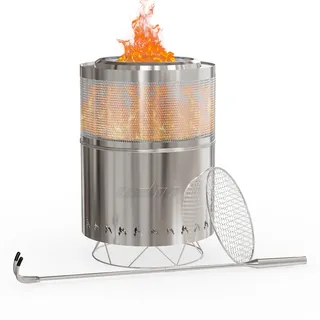 WISFOR Feuerstelle Bonfire, Edelstahl Feuerschale mit Ständer, Outdoor Kamin, für Terrasse, Garten, Feuertonne, Holzofen, Feuerkorb, 36x46cm