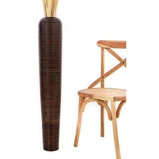 Leewadee Große Deko Bodenvase Für Dekozweige, Hohe Standvase Für Pampasgras, Design Holzvase, 105 cm, Braun