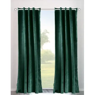 Vorhang OTTO HOME "Velvet Uni" Gr. 2, grün (dunkelgrün), B:140cm H:175cm, Polyester, Polyester, Gardinen, Vorhang, Blickdichter Samt, 2-er Set, edel, Gardine, multifunktional, Topseller