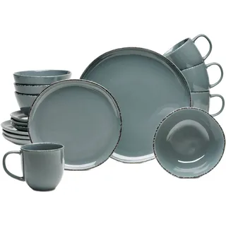 Kombiservice VAN WELL "Geschirr-Set Urban, 16-teilig", grau, 16 Stk., Steinzeug, Geschirr-Sets, Kombiservice, rund, spülmaschinen- und mikrowellengeeignet