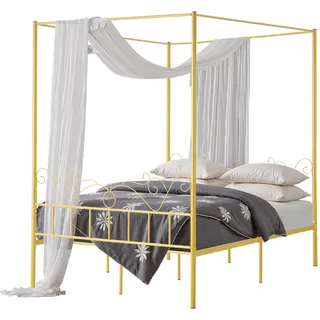 Vevor Himmelbettrahmen (Queen Size), Metallhimmelbett mit minimalistischem Kopfteil & Himmelbett-Design, robuste Stahllattenstütze (rund), Stauraum unter dem Bett, kein Boxspring erforderlich, Gold