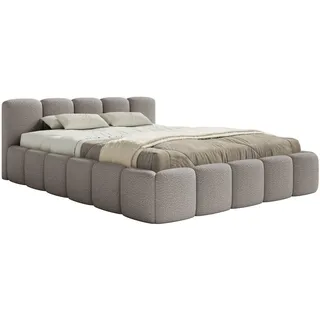 Selsey Cloudy Low - Polsterbett 140x200 mit Holzlattenrost, grau Bouclé - Grau