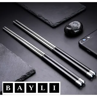 Bayli 1 Paar Chinesische Essstäbchen Set aus Edelstahl | edle Sushi Stäbchen Spülmaschinenfest und Rostfrei | Wiederverwendbare 24,3cm Chopsticks für Asiatisches Geschirr Besteck