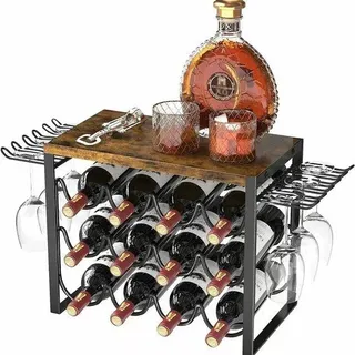 Kleine Holzbar mit Flaschenhalter schwarz für Heimbar - Schwarz
