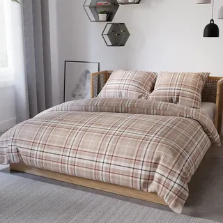 SAVANA Satin-Bettwäsche - Beige kariert - 220 x 200 cm - Beige