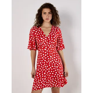 Babydollkleid APRICOT "Herzchen Kleid mit Knopfleiste", Damen, Gr. S (36), N-Gr, rot, Knöpfe, Obermaterial: 100% Viskose LENZING ECOVERO CV LenzEcov., gemustert, V-Ausschnitt, Kleider Babydollkleid, mit Flügelarmen