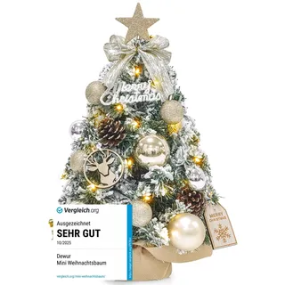 Dewur Mini Weihnachtsbaum Kleiner mit Beleuchtung LED Tisch künstlich geschmückt für Weihnachten Deko (40cm Champagner Gold)