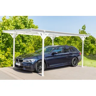 Westmann Einzelcarport Flachdach 3,05 x 5,03 m weiß inkl. Regenrinne und Pfostenanker