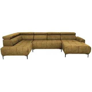 Stylife Wohnlandschaft , Gelb, Goldfarben , Metall , Ottomane rechts, U-Form , 340x191 cm , Typenauswahl, Stoffauswahl, seitenverkehrt erhältlich, Hocker erhältlich , Wohnzimmer, Sofas & Couches, Wohnlandschaften, Wohnlandschaften in U-Form