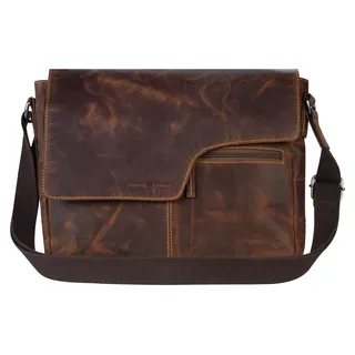 Greenburry Umhängetasche Leder 35x26cm für Damen Herren braun Messenger Bag Schultertasche 1650A-25 - Braun