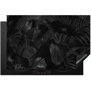 KitchenYeah© Herdabdeckplatte Einteilig Glaskeramikkochfeld Abdeckplatte | 80x52 cm - Induktionsschutz Glaskeramikkochfeldabdeckung Vinyl Herdabdeckplatten Blätter - Schwarz - Pflanzen - Dunkel