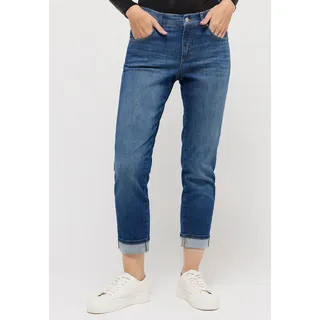 Mom-Jeans ANGELS "DARLEEN CROP TU", Damen, Gr. 44, N-Gr, blau (mid blau used), Denim/Jeans, Obermaterial: 67% Baumwolle, 31% Polyester, 2% Elasthan, unifarben, straight fit 7/8-Länge, Jeans Mom-Jeans, im Five-Pocket Style