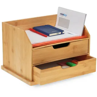 Relaxdays Schreibtisch-Organizer , Hellbraun , Holz , 36x24x28 cm , Büromöbel, Schreibtische