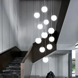 Pendelleuchte Modern Treppenhaus Aus Kugel Hängeleuchte Esstisch G9 Pendellampe Höhenverstellbar Kronleuchter Treppe Lampe Wohnzimmer Villa Küchen Flurlampe Lüster Dekoratives (12 flammig)