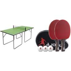 Joola Unisex – Erwachsene Midsize Tischtennisplatte 19115, grün, 168x84x76 & Tischtennis Set Duo PRO 2 Tischtennisschläger + 3 Tischtennisbälle + Tischtennishülle, rot/schwarz, 6-teilig
