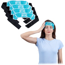 Bild Kühlpads Kopf, 4er Set Kalt Warm Kompressen, wiederverwendbar, Gel Kühlmaske Migräne & Zahnschmerzen, hellblau