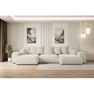altdecor Ecksofa mit Schlaffunktion und Bettkasten Corner Sofa Eckcouch Couch U-Form universal, links/rechts angeordnet Schlafcouch Ausziehbar Wohnlandschaft ESKAR-U -364x176x72 cm Beige - Beige, Braun