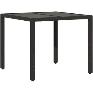 vidaXL Gartentisch mit Glasplatte Schwarz 90x90x75 cm Poly Rattan - Schwarz