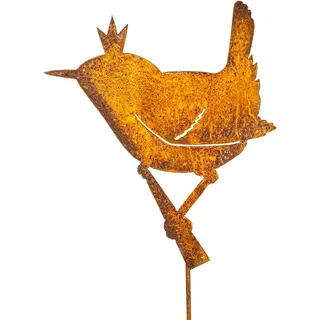 Blümelhuber Gartenstecker Rost Zaunkönig Deko Vogel - Edelrost Gartendeko Vintage Blumenstecker aus Metall - Vogel Deko Garten Stecker - Schöne Outdoor Deko für Garten, Balkon oder Terrasse