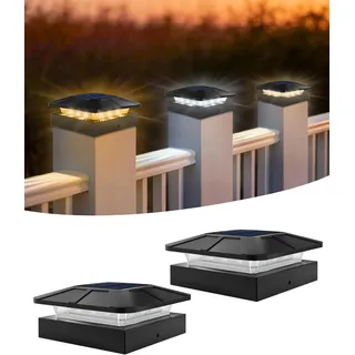 BRIMAX Solar Pfostenkappe 10x10 cm LED 2er Set IP65 | 3000/4500/6000K, 50%/100% dimmbar, 12–20h Laufzeit, für Zaunpfosten Garten Terrasse