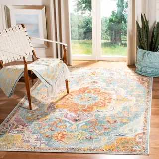SAFAVIEH Boho Teppich für Wohnzimmer, Esszimmer, Schlafzimmer - Crystal Collection, Kurzer Flor, Blaugrün und Orange, 201 X 279 cm