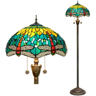 Blivuself Tiffany Stehlampe Buntglas Lampen für Wohnzimmer Schlafzimmer Büro Rustikale Ecke Stehend Tall Vintage Licht Kinder Einzigartige Ziehen Kette Grüne Libelle Stil Beleuchtung