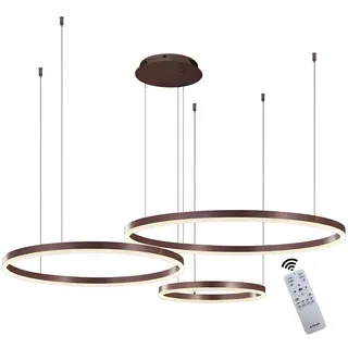 WayLuoung Metall LED Kronleuchter | 3 Kreise 40+60+80cm | 90W Rings Deckenhängelampe, Dimmbare Fernbedienung 3000–6000K, Acryl Schirm Pendelleuchte, Wohnzimmer Schlafzimmer Foyer Esszimmer【Braun】