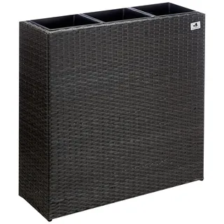 GARTENFREUDE Pflanzkübel Pflanzgefäße Blumenkübel Blumentopf für Blumen etc. Raumteiler Polyrattan inkl. 3 Kunststoffeinsätze für innen und außen, anthrazit, 76x26x73cm (BxTxH)
