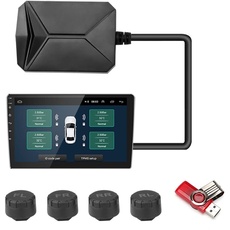 Jansite USB TPMS Reifendruckkontrollsystem, Reifendruck-Alarmsystem für das Auto Android Navigation Player mit 4 Wasserdichten externen Sensoren